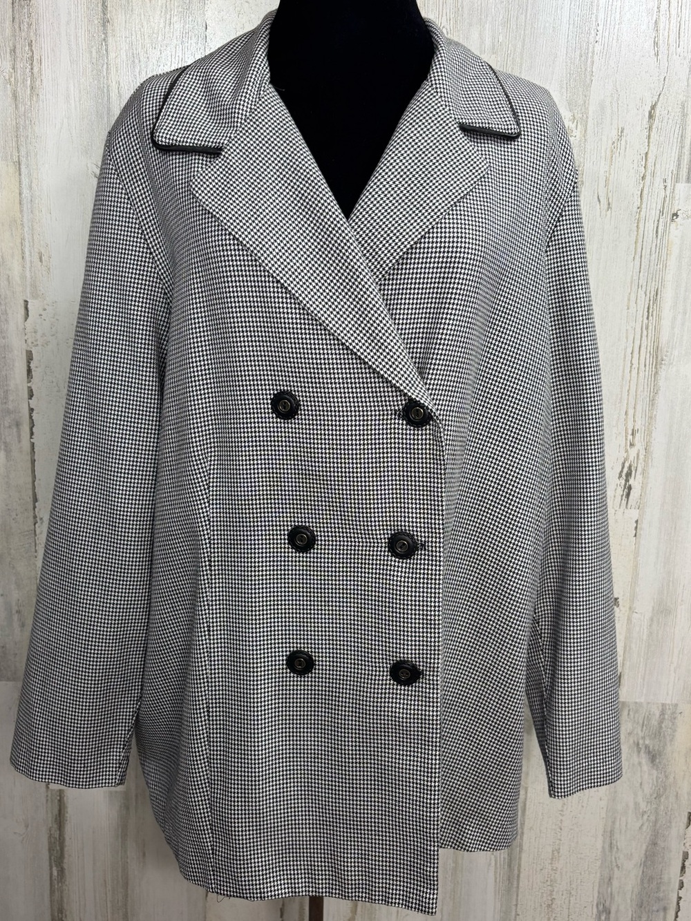 Fashion Bug Plus Size Y2K Double-Breasted Houndstooth Blazer Jacket